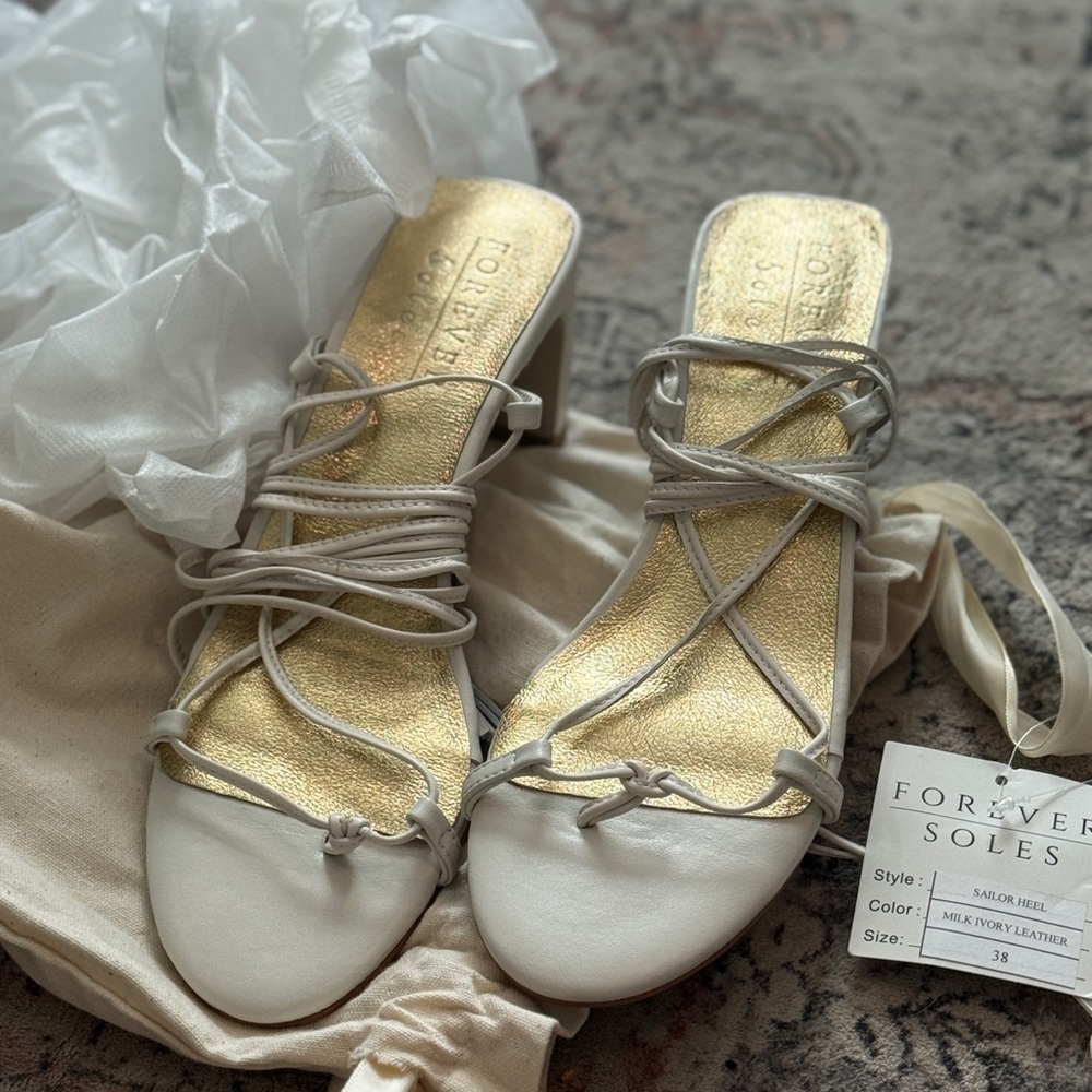Forever Soles Gold and White Strappy Heels